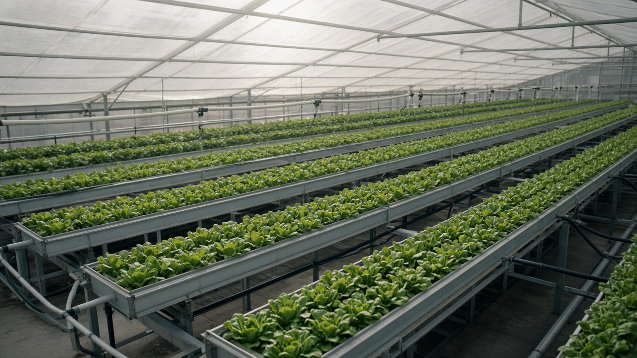 Invernadero con canaletas de cultivo